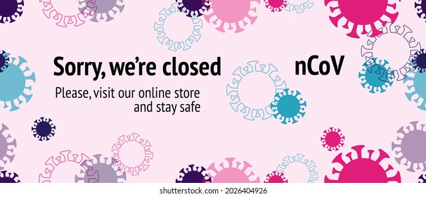Closed due to nCoV, Visit Our Online Shop. Flat Cartoon Coronavirus Medical Design. Virus Protection Flat Corona Web Page. Closed due to nCoV, Visit Our Online Shop. Seamless Corona Virus Pattern.