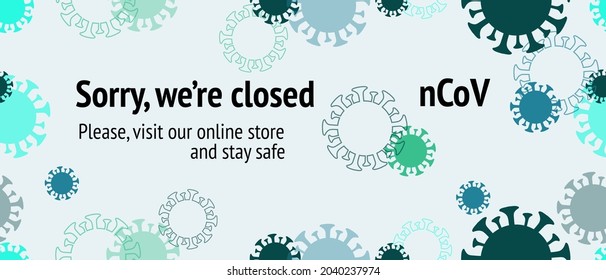 Closed due to nCoV, Visit Our Online Shop. Flat Cartoon Coronavirus Medical Design. Seamless Corona Virus Texture. Closed due to nCoV, Visit Our Online Shop. Virus Protection Flat Corona Web Page.