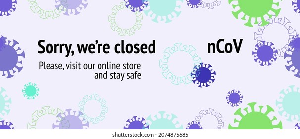 Wegen nCoV geschlossen, besuchen Sie unseren Online-Shop. Flat Cartoon Coronavirus Medical Design. Nahtlose Corona-Virus-Muster. Wegen nCoV geschlossen, besuchen Sie unseren Online-Shop. Webseite zum Virenschutz Flat Corona.