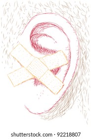 Closed ear, deaf, vector illustration