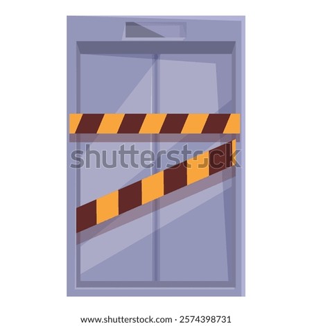 Closed elevator doors with warning tape are signaling danger and restricted access