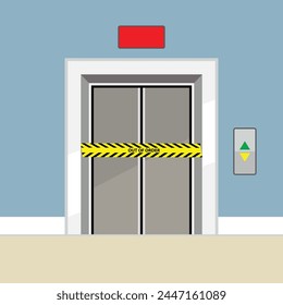 Closed elevator with yellow warning stripe