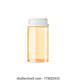 Closed and empty pill bottle. Realistic vector illustration. Tablet, prescription,medicine, drug bottle isolated on the white background.