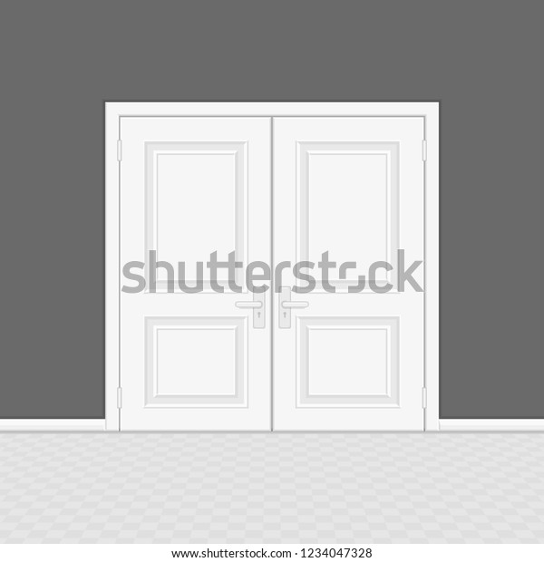 Closed Entrance Door Frame Realistic Style Stock Vector
