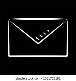 The closed envelope is drawn, white outline on a black background in the style of the sketch. Stock Vector Illustration.
