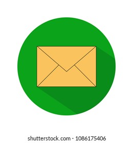 Closed envelope, email massage icon in a green circle on a white background