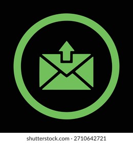 Um envelope fechado ou símbolo de e-mail dentro de um círculo. Significa comunicação digital, marketing por e-mail, boletins informativos e contato com o cliente.