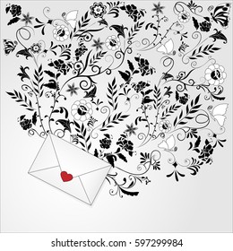 closed envelope with heart and floral ornament