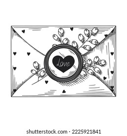 Sobre cerrado con corazones aislados en un fondo blanco. Vector
