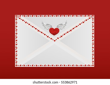 Closed envelope with hearts on the perimeter. Valentine's Day. Greeting card. Vector illustration