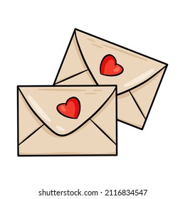 Closed envelope. Letter with heart. Vector illustration with outline. For greeting cards, posters, prints on clothes, emblems, logos