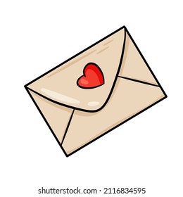 Sobre cerrado. Carta con corazón. Ilustración vectorial con contorno. Para tarjetas de felicitación, carteles, impresiones sobre ropa, emblemas, logotipos