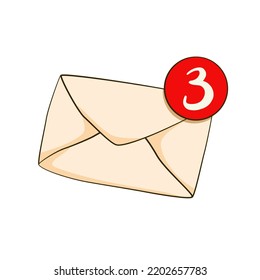 Closed envelope with notification, unread mail, new message. Cartoon. Vector illustration