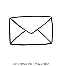 Closed envelope outline doodle symbol. Hand drawn letter. Retro post office element. Isolated vector illustration