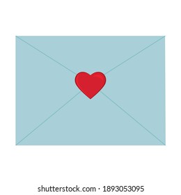 closed envelope with red heart print, color vector illustration for wedding and Valentine's Day, icon, decor, design, scrapbooking