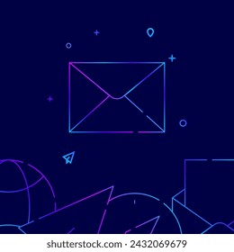 Closed envelope, unread letter gradient line vector icon, simple illustration on a dark blue background, logistics related bottom border.