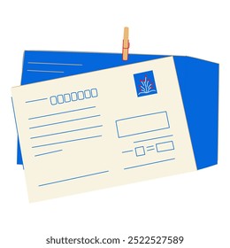 Closed envelopes with post stamps and handwritten letters. Paper mail composition. Abstract correspondence. Flat vector illustration isolated on white background