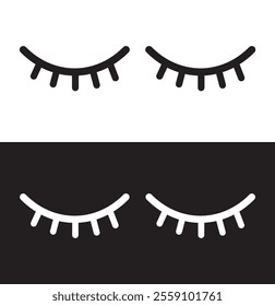 Closed eye with eyelashes cute girly vector icon set.