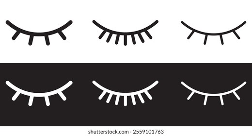 Closed eye with eyelashes cute girly vector icon set.