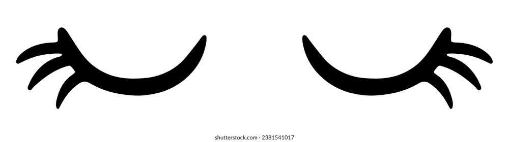 Ojo cerrado con pestañas lindo icono vector para ilustración de caricatura. Chica de sueño o línea larga de pestañas de unicornio simple cara parte del símbolo de máscara de maquillaje gráfico.