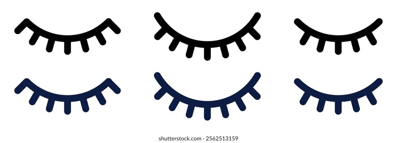 Closed eye icon. Eye closed icon. Abstract closed eye illustration. Simple line art close eye. Eyes closed with lashes isolated on white background.