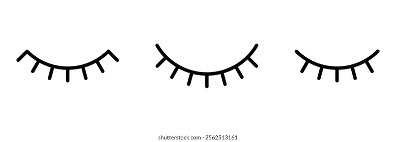 Closed eye icon. Eye closed icon. Abstract closed eye illustration. Simple line art close eye. Eyes closed with lashes isolated on white background.