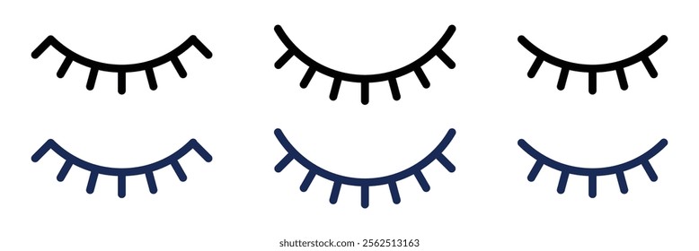 Closed eye icon. Eye closed icon. Abstract closed eye illustration. Simple line art close eye. Eyes closed with lashes isolated on white background.