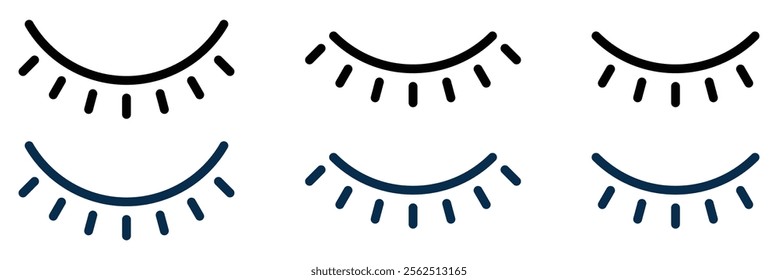 Closed eye icon. Eye closed icon. Abstract closed eye illustration. Simple line art close eye. Eyes closed with lashes isolated on white background.