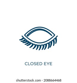 closed eye icon. Thin linear closed eye outline icon isolated on white background. Line vector closed eye sign, symbol for web and mobile