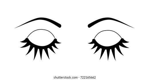 Closed eye with long eyelashes isolated on white background. Stock vector illustration of logo for make-up service, beauty salon procedure, make up artist.