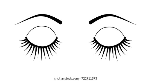 Closed eye with long eyelashes isolated on white background. Stock vector illustration of logo for make-up service, beauty salon procedure, make up artist.
