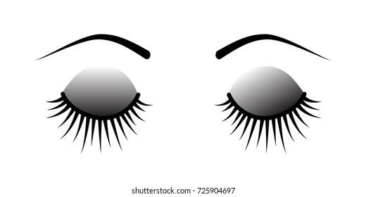 Closed eye with long eyelashes isolated on white background. Stock vector illustration of logo for make-up service, beauty salon procedure, make up artist.