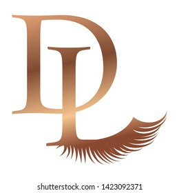 closed eye with long lashes, beautiful eyelashes. Fashion illustration D L logo logo monogram dl ld d l