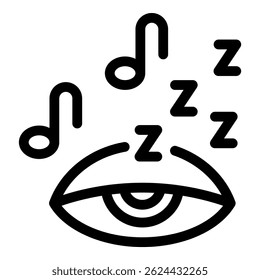 Closed eye with music notes and zzz icons representing peaceful sleep, relaxation, and dreams
