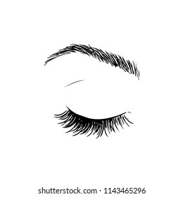 Closed eye with natural eyelashes.