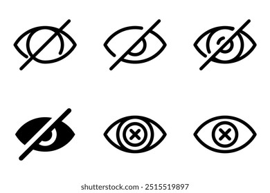Ojo cerrado, barra de ojo, símbolo de ocultar Vector Plantilla colección