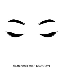 Closed eyes with black eyelashes. Vector illustration isolated on white background