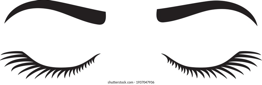 Closed eyes with eyelashes and eyebrow vector design.