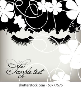Closed eyes, grunge background concept