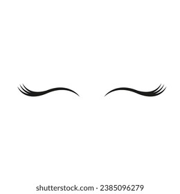 Closed eyes icon. Makeup and eyelid symbol. Flat design. Stock - Vector illustration.Vector cartoon flat icon of black line closed eyes with lashes isolated on white.