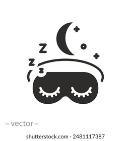 closed eyes icon, sleep mask, dream or stress relief, better relax  blindfold, flat symbol on white background - vector illustration