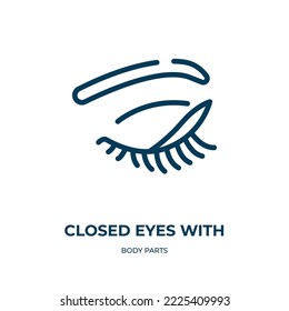 Closed eyes with lashes and brows icon. Linear vector illustration from body parts collection. Outline closed eyes with lashes and brows icon vector. Thin line symbol for use on web and mobile apps, 
