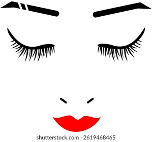 Closed Eyes and lips. Eyes and lips long eyelashes in vector