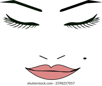 Closed Eyes and lips.Eyes and lips long ayelash in vector
