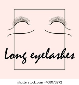 Closed eyes with long eyelashes Sample logo for a beauty salon, beauty products.