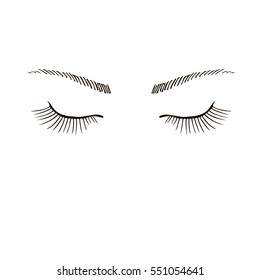 Closed eyes with long eyelashes Sample logo for a beauty salon, beauty products.