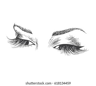 Closed eyes with long eyelashes Sample logo for a beauty salon, beauty products.