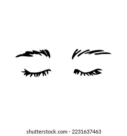 ojos cerrados con pestañas largas y cejas gruesas en forma de doodle - dibujo vectorial a mano