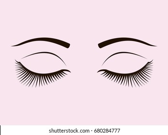 Closed eyes with long lashes icon. Fashion makeup salon logo. Vector illustration.