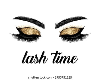 Closed eyes with long lashes and sparkles